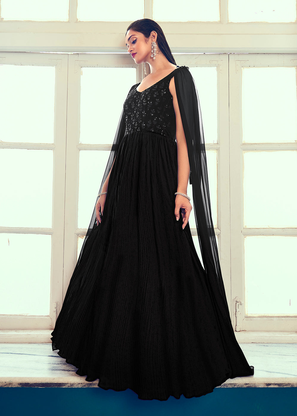 Energetic Black Color Partywear Anarkali gown | Indian wedding wear,  Indowestern gowns, Anarkali gown